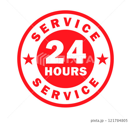 24 7 Service open 24 h hours a day and 7 days a week circle stamp icon. Shop support logo symbol sign button. Vector illustration image. Isolated on white background. 24 7 Service open 24 h hours a day and 7 days a week circle stamp icon. Shop support logo symbol sign button. Vector illustration image. Isolated on white background. 121784805