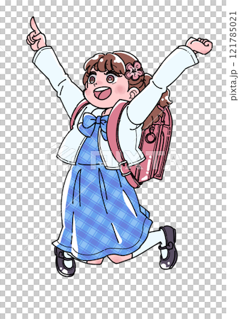 ランドセルを背負った笑顔の女の子イラスト 121785021