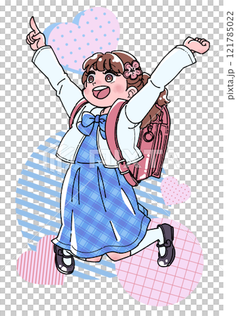 Illustration of a smiling girl carrying a school bag Illustration of a smiling girl carrying a school bag 121785022