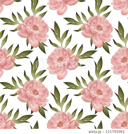 Seamless pattern Beige, pink peonies, watercolor illustration 121785061