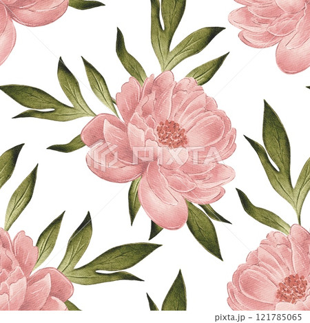 Seamless pattern Beige, pink peonies, watercolor illustration 121785065