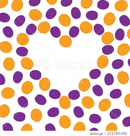Colorful Apricots and plums Summertime heart shape silhouette frame border. Copy space Template idea 121785109