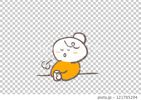 A woman who feels relieved by drinking a drink 121785204