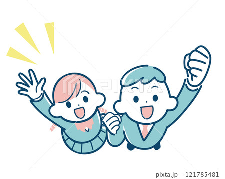 ガッツポーズをする学生たち ガッツポーズをする学生たち 121785481