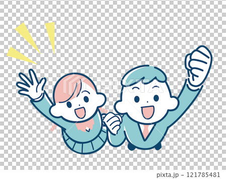 ガッツポーズをする学生たち ガッツポーズをする学生たち 121785481