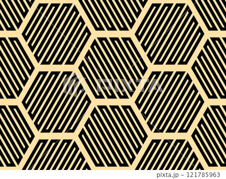 Abstract geometric pattern. A seamless vector background. Golden and black ornament. Graphic modern pattern. Simple lattice graphic design 121785963