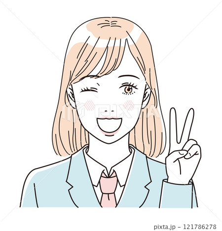 ビューティー さわやかな制服の女子学生の上半身のイラストレーション ビューティー さわやかな制服の女子学生の上半身のイラストレーション 121786278