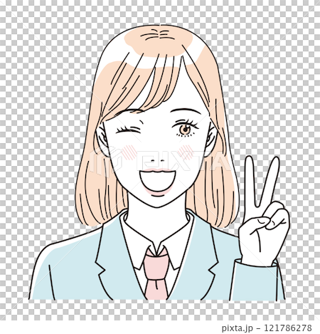 ビューティー さわやかな制服の女子学生の上半身のイラストレーション ビューティー さわやかな制服の女子学生の上半身のイラストレーション 121786278