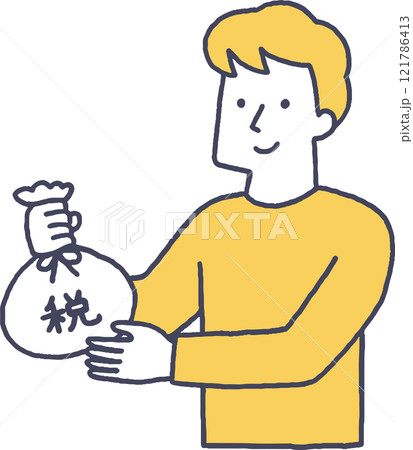 税金を納める若い男性単色 121786413