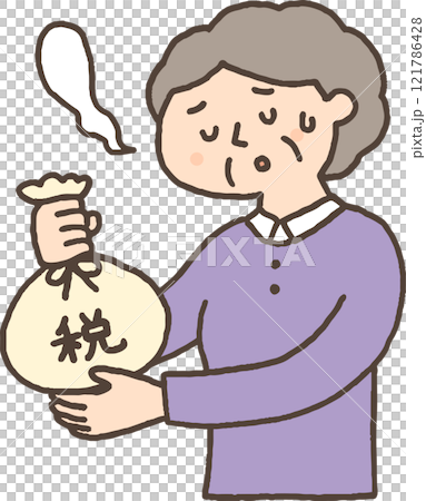 一位老婦人嘆了口氣繳稅 121786428