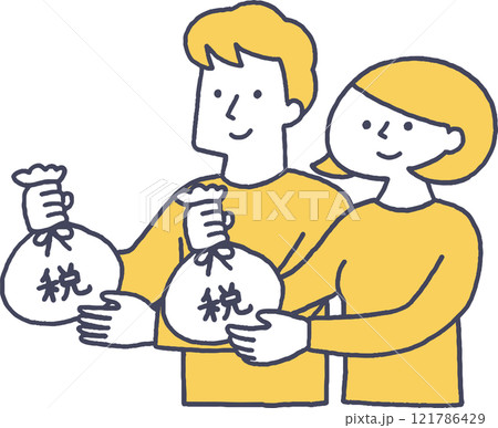 税金を納める若い夫婦単色 121786429