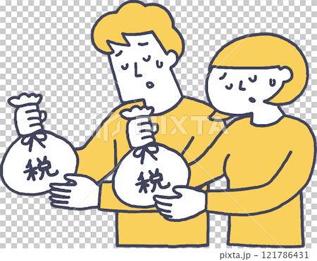 納稅困難的單色青年男女 納稅困難的單色青年男女 121786431