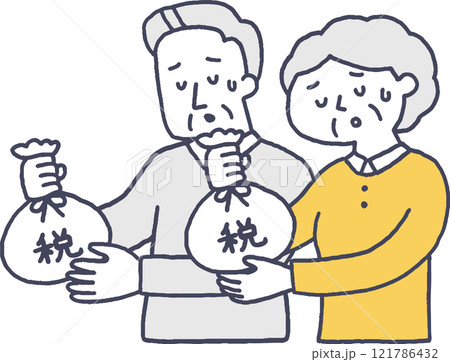税金を納めるのが辛いシニア男女単色 121786432