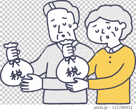 税金を納めるのが辛いシニア男女単色 121786432