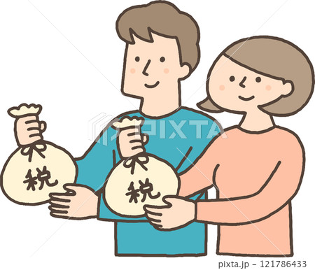 税金を納める若い男女 121786433