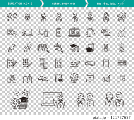 教育圖標集。關於學校、學習和測驗的向量圖。簡單的設計。 121787657