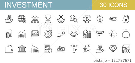 投資に関するラインアイコンセット 121787671