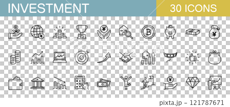 投資に関するラインアイコンセット 121787671