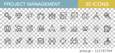 Icon set related to project management: Managing costs, schedules, personnel, etc. Icon set related to project management: Managing costs, schedules, personnel, etc. 121787764