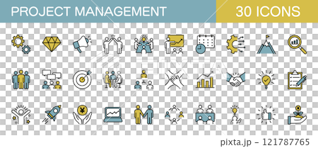 Project management icon set - Cost, schedule, personnel management, etc. - Color 121787765