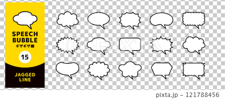 クレヨン風ギザギザ線の吹き出しセット_ツノ斜め クレヨン風ギザギザ線の吹き出しセット_ツノ斜め 121788456