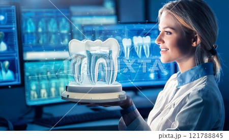 Innovative technology for dental health showcased by a researcher in a lab environment 121788845