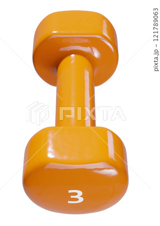 Round vinyl rubber Dumbbell, weightlifting gym equipment top view 121789063