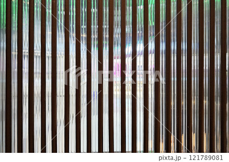 Vertical Glass Striped Wall Background with Reflection of Meeting Room. 121789081