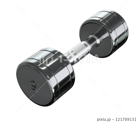 Round Chrome Dumbbell with number 9, weightlifting gym equipment side view 121789131
