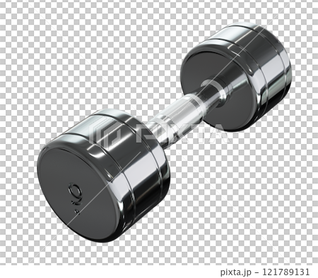 Round Chrome Dumbbell with number 9, weightlifting gym equipment side view 121789131