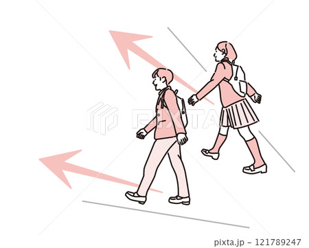シンプル　イラスト　人生の帰路に立つ制服の男の子と女の子 121789247