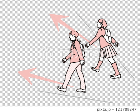 シンプル　イラスト　人生の帰路に立つ制服の男の子と女の子 121789247