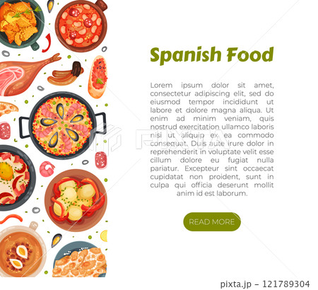 Spanish Dish and Food Banner Design with Traditional Meal Vector Template Spanish Dish and Food Banner Design with Traditional Meal Vector Template 121789304