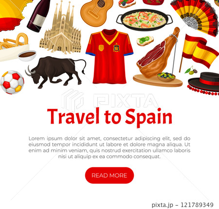 Spain Banner Design with Traditional Symbol and Object Vector Template 121789349