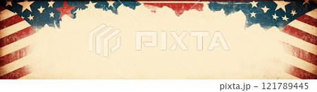 Vintage american flag background providing copy space. Empty vintage circus frame or poster 121789445