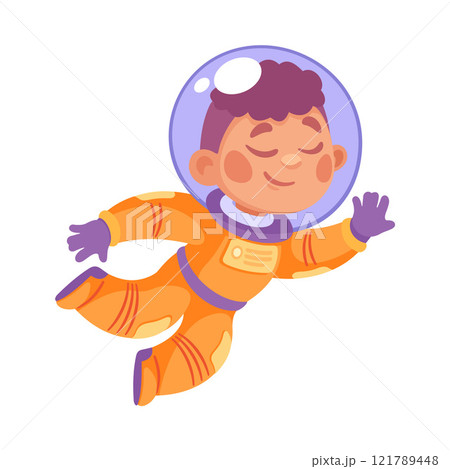 Boy Astronaut Character in Outer Space Exploring Universe Vector Illustration 121789448