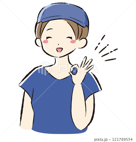 作業着の女性がグッドサインをしているイラスト 121789554
