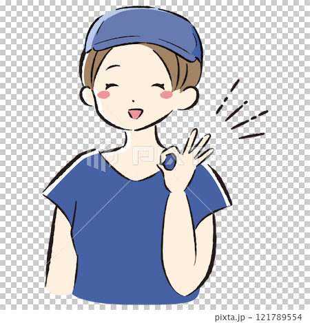 作業着の女性がグッドサインをしているイラスト 121789554