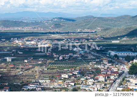 Panoramic view over Berat and natural surroundings in Berat, Albania Panoramic view over Berat and natural surroundings in Berat, Albania 121790074