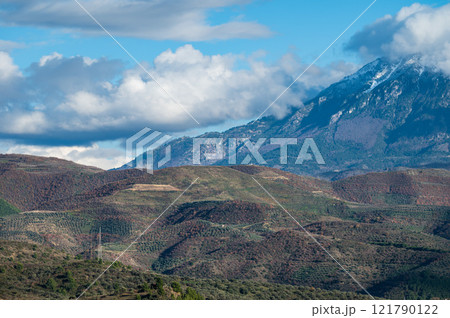 Mountains and green hills around Berat, Albania 121790122