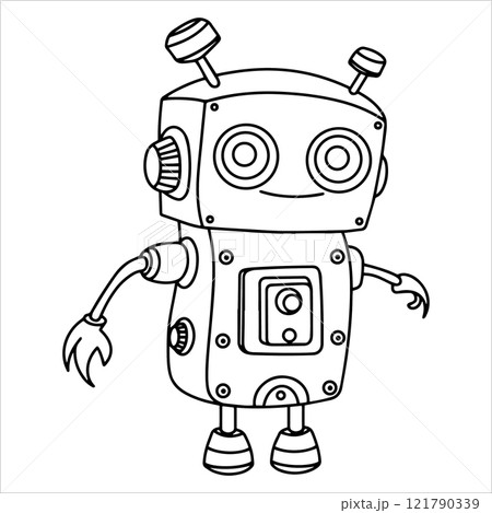children's coloring book, cute robot. vector illustration in doodle style. 121790339