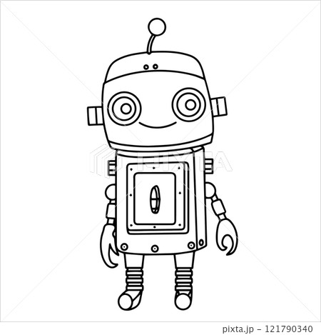 children's coloring book, cute robot. vector illustration in doodle style. 121790340