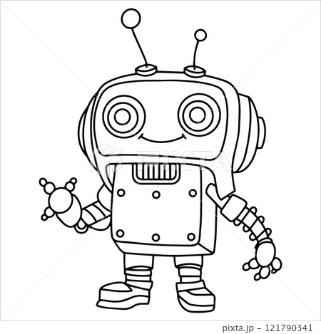 children's coloring book, cute robot. vector illustration in doodle style. 121790341