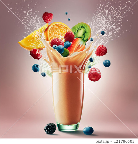 Fruit Explosion in Creamy Smoothie 121790503