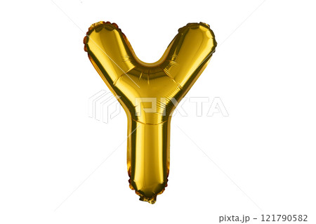 Helium gold balloon letter Y isolated on white. 121790582