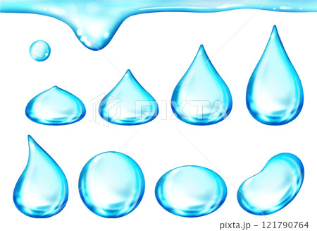 透明感のある綺麗な水滴のセット　雫　雨　うるおい 121790764