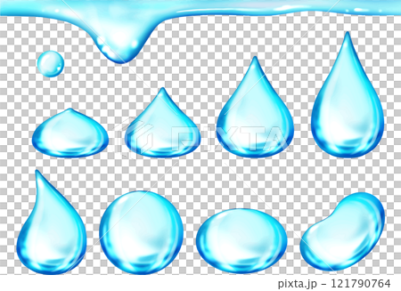 透明感のある綺麗な水滴のセット　雫　雨　うるおい 121790764