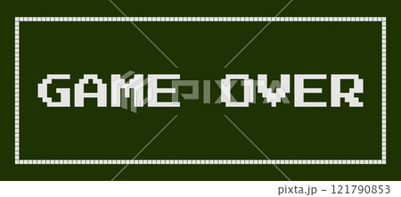 Game over slogan concept. Retro pixel game illustration for website, app, banner, poster, t shirt print. Game over slogan concept. Retro pixel game illustration for website, app, banner, poster, t shirt print. 121790853