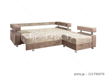An unfolded velor sofa. Cushioned furniture. An unfolded velor sofa. Cushioned furniture. 121790879