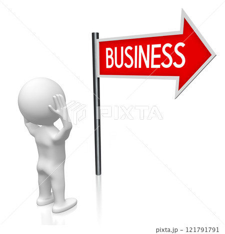 Business - signpost with one arrow, cartoon character - 3D illustration 121791791
